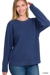 HI-LOW WAFFLE SWEATER (LT NAVY)