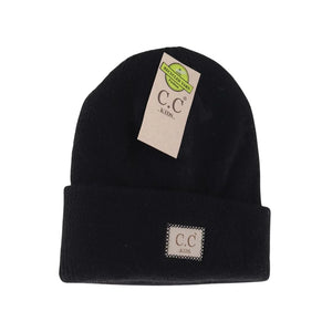 KIDS Soft Ribbed Leather Patch C.C. Beanie