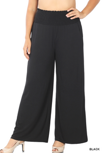 SMOCKED WAISTBAND LOUNGE PANTS (BLACK)