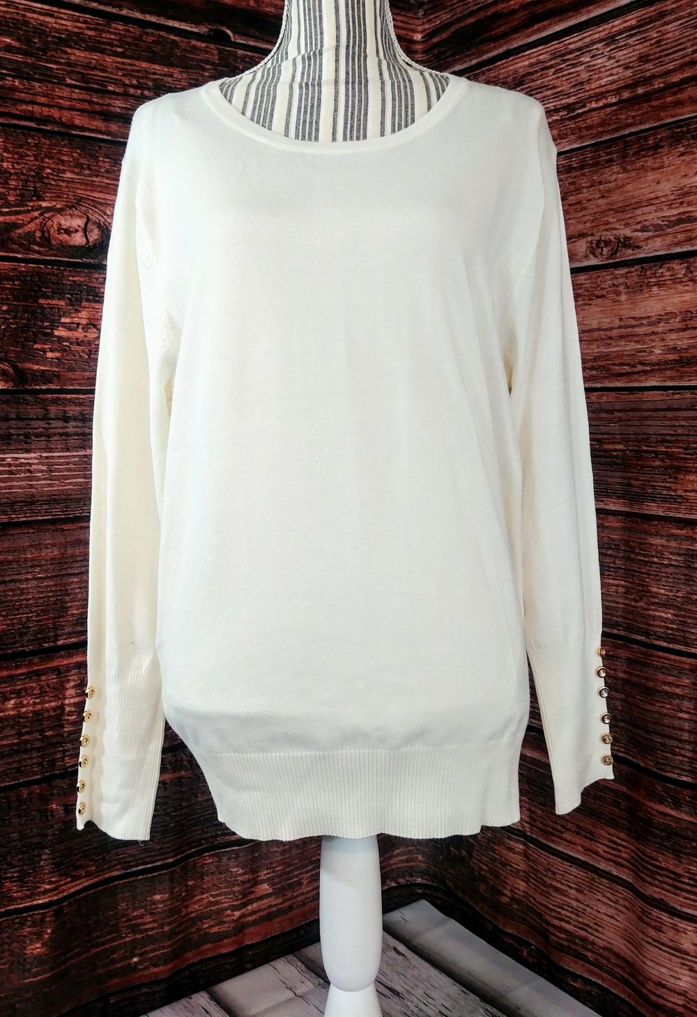 Ivory Sweater with Button Sleeves