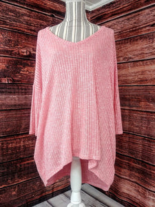 Over Sized Sheer Sweater with Pockets (Pink)