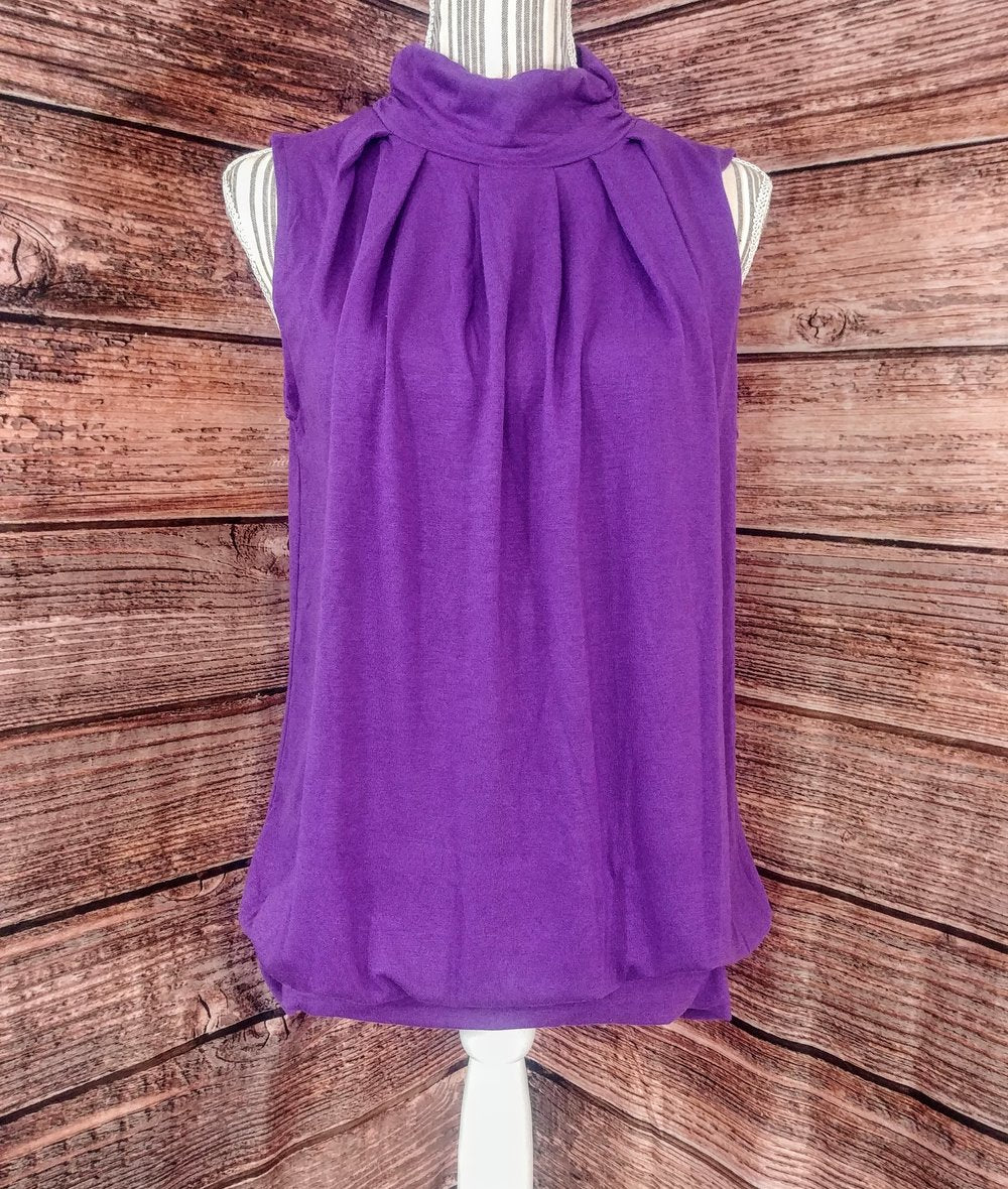 High Neck Pleated Top (Purple)
