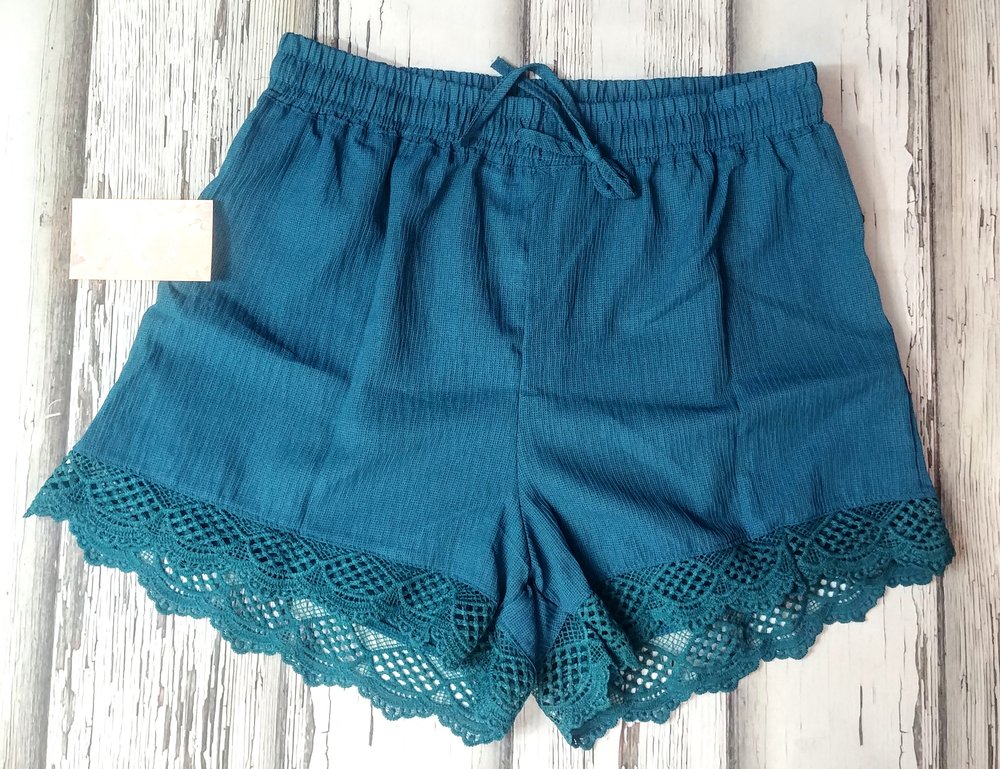 Teal Shorts with Lace Trim