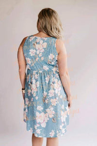 Sleeveless Maxi Dress - Light Blue Floral