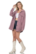 Load image into Gallery viewer, Brushed Mélange Oversized Sweater Shacket (Eggplant)
