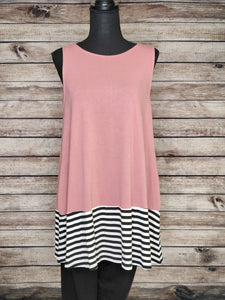 Sleeveless Tunic with Pockets and Stripes (Dusty Rose)