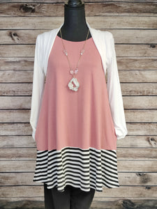 Sleeveless Tunic with Pockets and Stripes (Dusty Rose)