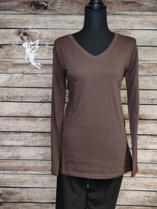 Long Sleeve Fitted V-Neck (Brown)