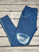 Load image into Gallery viewer, Distressed Denim Leggings with Back Pockets
