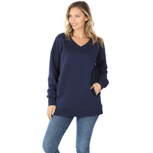 Load image into Gallery viewer, Long Sleeve V-Neck Sweatshirt w/ Side Pockets - Navy
