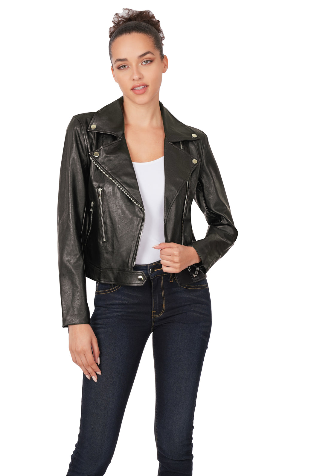 Vegan Leather Moto Jacket (Black)