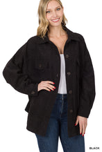 Load image into Gallery viewer, Oversized Corduroy Button Shacket - Black
