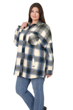 Load image into Gallery viewer, Oversized Yarn 2 Tone Plaid Longline Shacket - Teal/Olive
