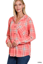 Load image into Gallery viewer, Plaid Shacket with Front Pocket (Coral)
