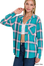 Load image into Gallery viewer, Plaid Shacket with Front Pocket (Dusty Teal)
