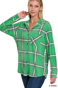 Plaid Shacket with Front Pocket (K Green)