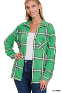 Plaid Shacket with Front Pocket (K Green)