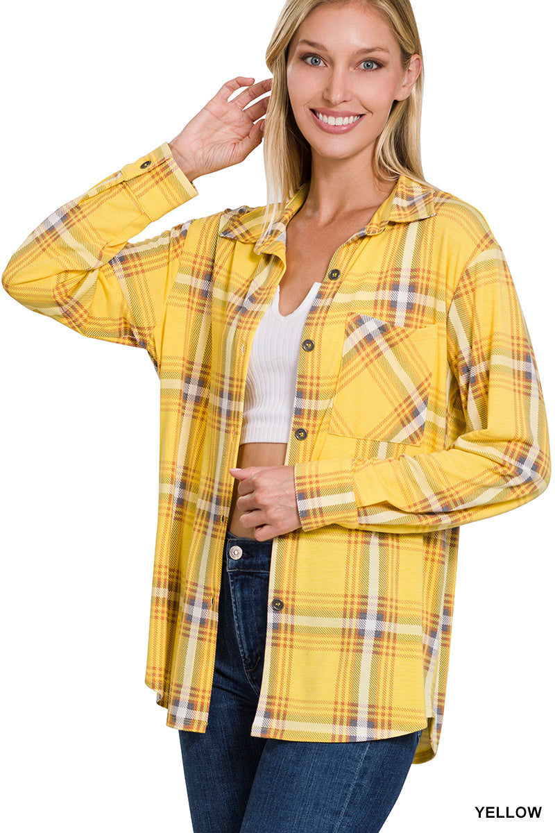 Plaid Shacket with Front Pocket (Yellow)