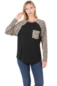 Leopard Raglan Sleeved Top (Black)