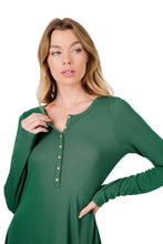 Load image into Gallery viewer, Long Sleeve Button Dress (Dk Green)
