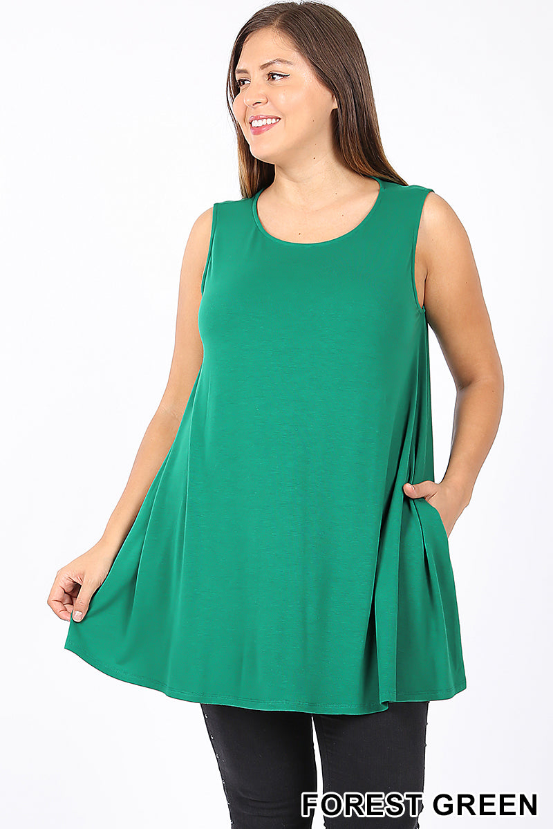 Sleeveless Tunic with Pockets (Forest Green)