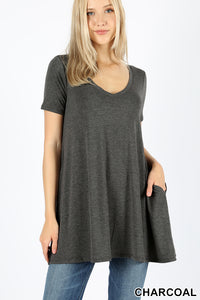 V-Neck Tunic with Pockets (Charcoal)