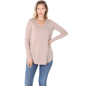 Long Sleeve V-Neck Top (Ash Mocha)