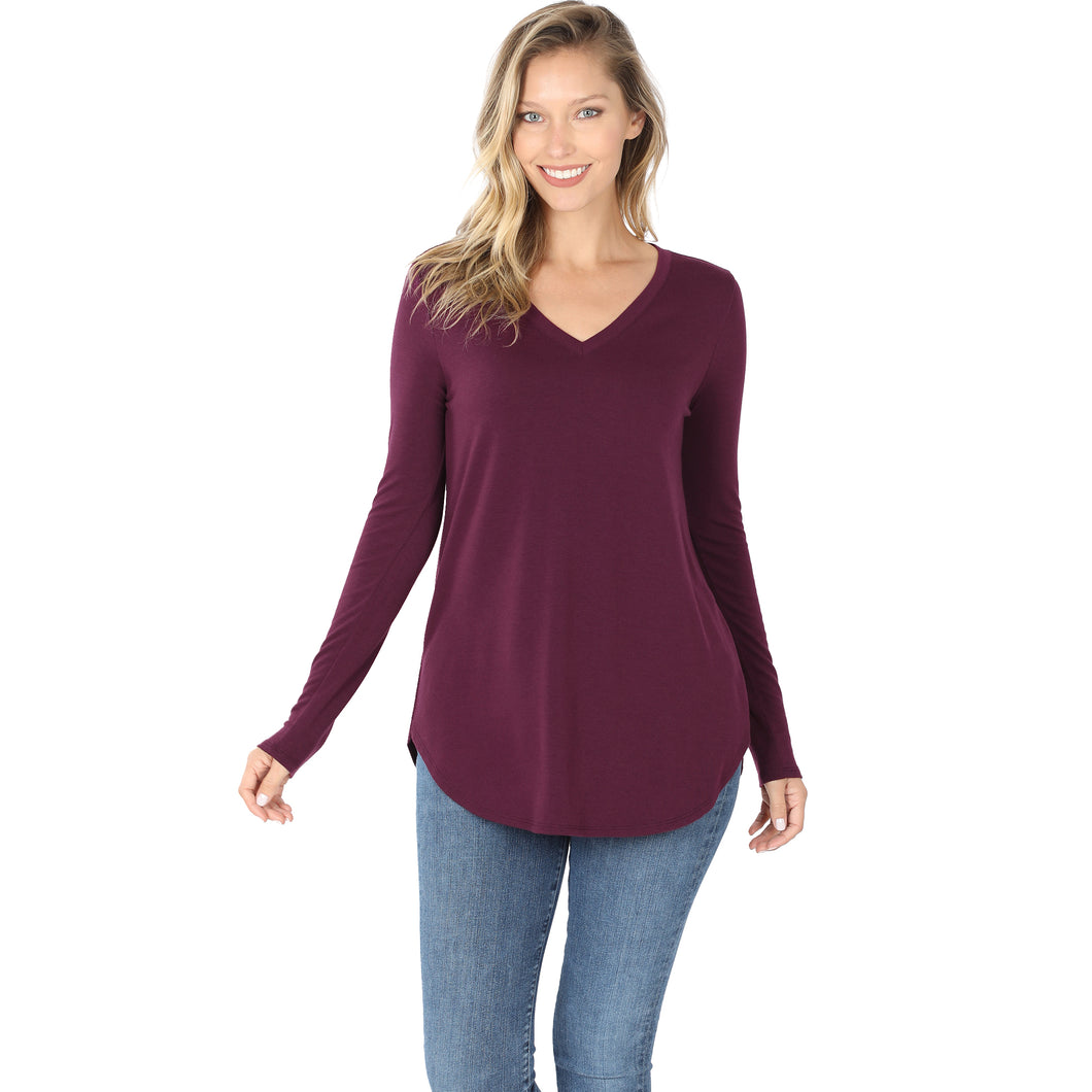 Long Sleeve V-Neck Top (Dark Plum)