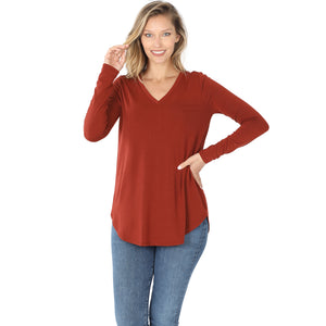 Long Sleeve V-Neck Top (Dk Rust)