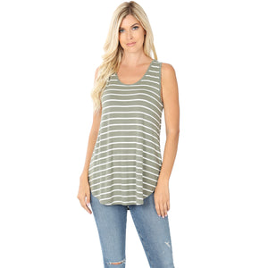 Flowy Tank - Light Olive/White Stripe