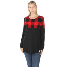 Load image into Gallery viewer, Color Block Top with Red Buffalo Plaid
