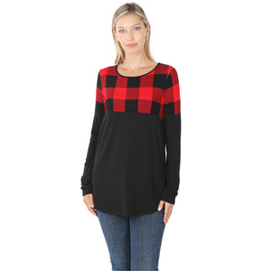 Color Block Top with Red Buffalo Plaid