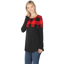 Load image into Gallery viewer, Color Block Top with Red Buffalo Plaid
