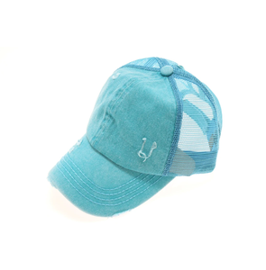 Distressed Mesh Back High Pony CC Ball Cap