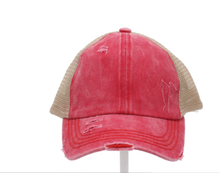 Load image into Gallery viewer, Washed Denim Criss Cross High Pony CC Ball Cap
