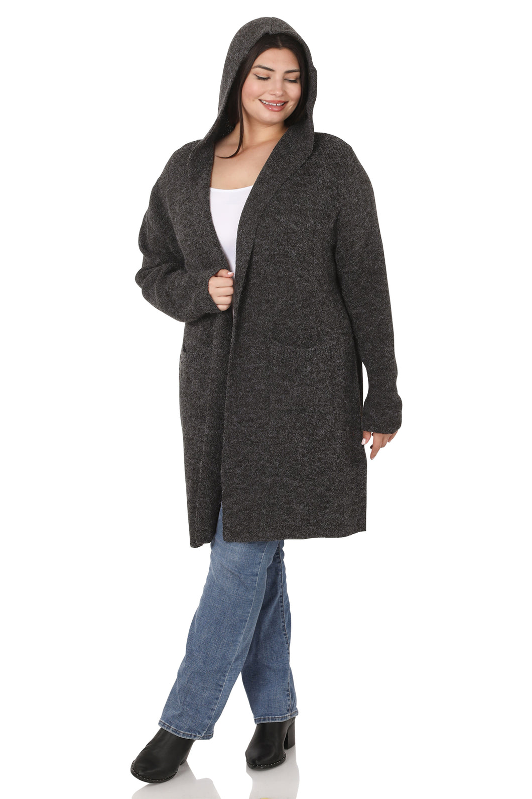 Hooded Sweater Cardigan (Charcoal)