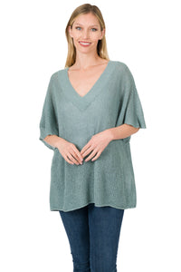 Over Sized V-neck Sweater (Blue Grey)