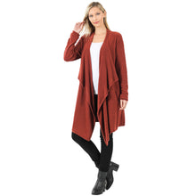 Load image into Gallery viewer, Draped Open Front Cardigan Sweater - Dk Rust
