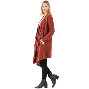 Draped Open Front Cardigan Sweater - Dk Rust