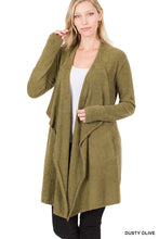 Load image into Gallery viewer, Draped Open Front Cardigan Sweater - Dusty Olive

