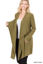 Load image into Gallery viewer, Draped Open Front Cardigan Sweater - Dusty Olive
