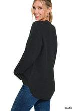 Load image into Gallery viewer, Hi-Low Round Neck Waffle Sweater - Black
