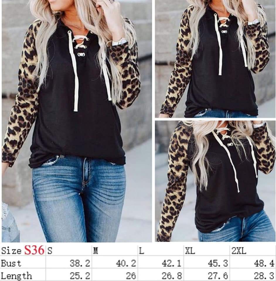 Tie Up Leopard Raglan Hoodie