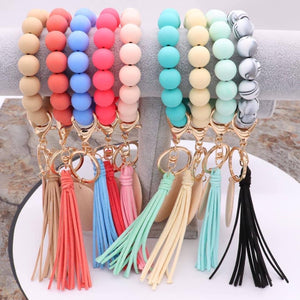Silicone Beaded Keychain with Wood Disc for Personalization (Mint)