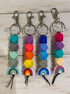 Rainbow Keychain with Silicone Beads (Blue)