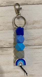 Rainbow Keychain with Silicone Beads (Blue)
