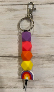 Rainbow Keychain with Silicone Beads (Teal)