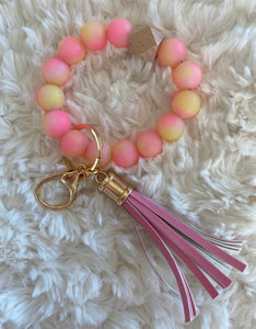 Spring Colors Silicone Wristlet Keychain (Pink/Yellow Marble)