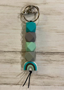 Rainbow Keychain with Silicone Beads (Blue)